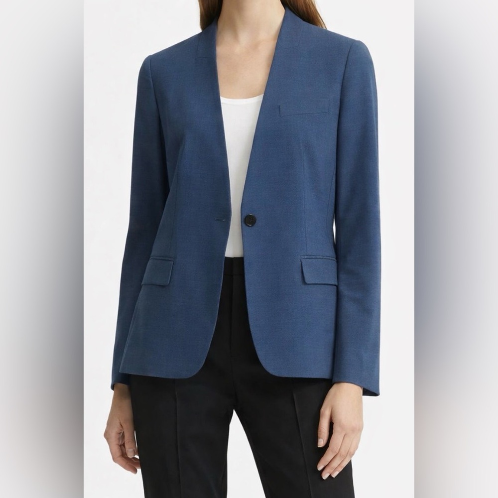 Theory CL Staple Collarless Traceable Wool Blazer Sea Blue 8